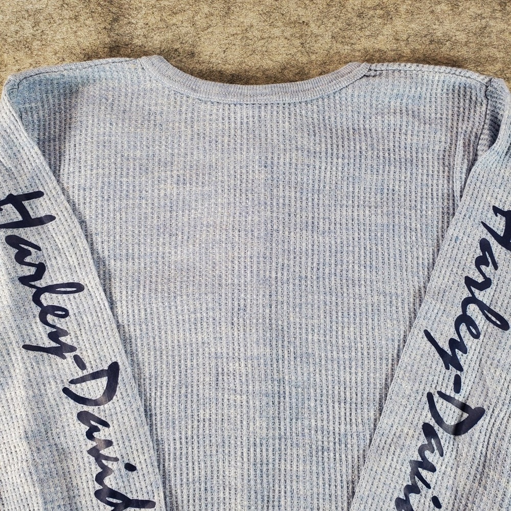 Vintage Harley Davidson Thermal Shirt Women Medium Blue 1987 Holubek Waffle Knit - Picture 11 of 12